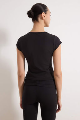 Siyah Soft F?rcal? Kumas Orme Spor T-Shirt THMSS26TS00004