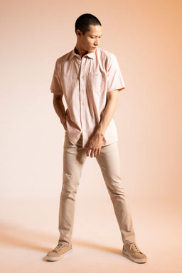 Рубашка из 100 % хлопка с короткими рукавами и воротником-поло обычного кроя - Defacto фото 2