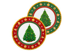 Набор тарелок для десертов 2 пр. 19*19*2 см Новогодняя елка зеленый + красный узор NEW BONE CHINA - Elan gallery фото 6