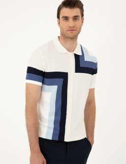 Ekru Slim Fit D__meli Polo Yaka Triko Ti__rt