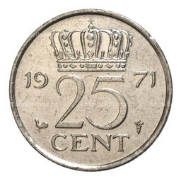Монета 25 центов 1971 года Нидерланды