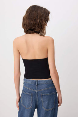Siyah Fitted/Vucuda Oturan Boyundan Baglamal? Aksesuarl? Yumusak Orme Bluz TWOSS26BZ00339