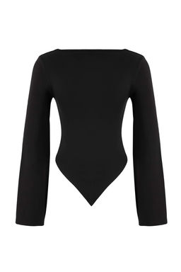 Siyah Degaje Yaka Asimetrik Fitted/Vucuda Oturan Orme Bluz TWOAW26BZ00283