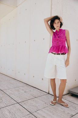 TOP PEPLUM BORDADOS PERFORADOS / Fucsia - Zara фото 3