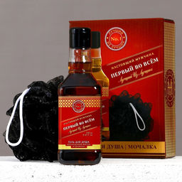 Подарочный набор Первый во всём, гель для душа виски 250 мл и мочалка для тела, Чистое счастье