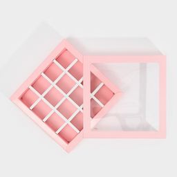 Цена за 5 шт. Коробка под 16 конфет с ячейками Розовая 17,7 х 17,7 х 3,8 см - Дарите счастье фото 4