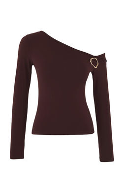 Kahverengi Fitted/Vucuda oturan Aksesuar Detayl? Asimetrik Yaka Esnek Orme Bluz TWOAW26BZ00075