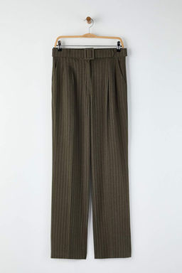 Haki Kemerli Cizgili Dokuma Genis Paca Pantolon TWOAW26PL00083 - Trendyolmilla фото 5
