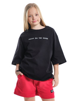 Футболка черная подростковая оверсайз PW22-7452 черный - Mini maxi фото 5