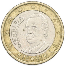 Монета 1 евро 2007 года Испания