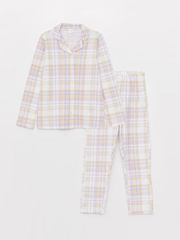 G?mlek Yaka Ekose Uzun Kollu K?z ?ocuk Pijama Tak?m?