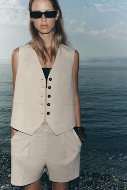 HIGH-WAIST LINEN BLEND BERMUDA SHORTS - Zara фото 15