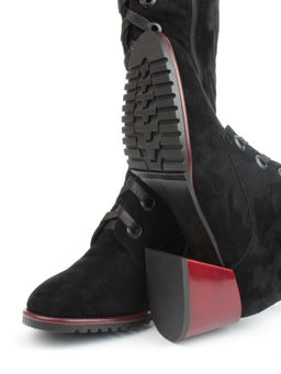 02-KF20025 BLACK Сапоги зимние женские (натуральная замша, байка и натуральный мех)