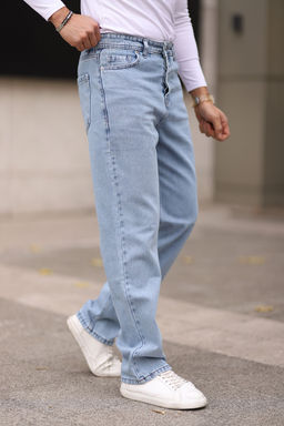 TRENDYOL MAN Ac?k Mavi %100 Pamuk Baggy Fit Jeans Bol Kot Pantolon TMNAW24JE00027 - Trendyolmilla фото 3