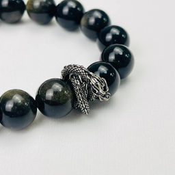 Браслет мужской "Дракон" из золотистого Обсидиана 18 см