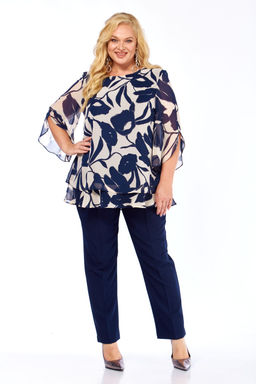 Костюм Элль стиль 2213/8-Р темно-синий+бежевый/темно-синий  фото 7