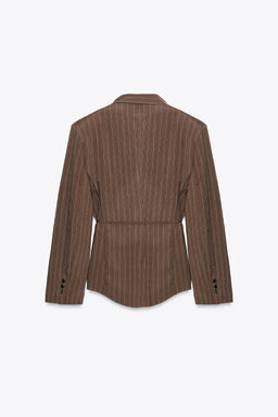 STRIPED SHOULDER PAD BLAZER WITH THIN BELT - Zara фото 7