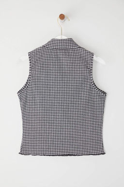 Siyah Poti Kare Polo Yaka Fitted Esnek Orme Bluz TWOSS25BZ00566 - Trendyolmilla фото 7