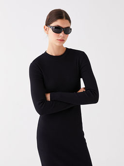 Bisiklet Yaka D?z Uzun Kollu Elbise