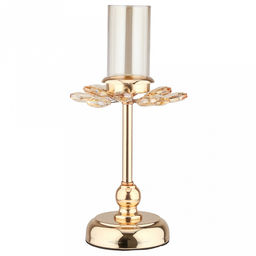 Подсвечник металлический "Аурелия" h28см, чаша с колбой стекло д5см, h10см, нескользящее основание д10см, золотой/янтарный, в коробке (Китай)