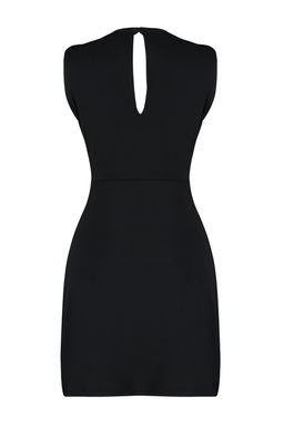 TRENDYOLMILLA Siyah Yaka Detayl? Krep Mini Skater/Belden Ac?lan Orme Elbise TWOSS23EL02015 фото 8