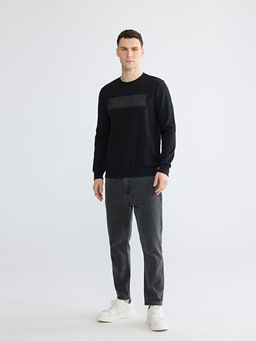 Bisiklet Yaka Bask?l? Erkek Sweatshirt