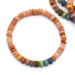 Браслет из кварца диски 6*2мм со вставками из лавы цв.сердолик, 15см