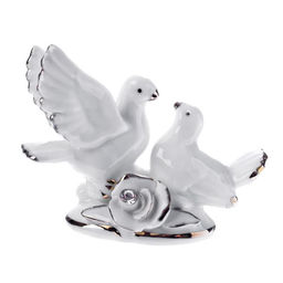 Фигурка «2 голубка с розой», белые со стразой, 6.7×9.2×3 см