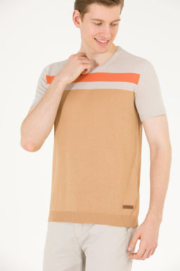 U. S. Polo Assn Мужской вязаный свитер светло-коричневого цвета с круглым вырезом - U.s. polo assn фото 3