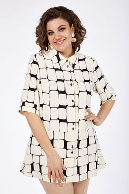 Блуза Элль стиль 2279а бежевый/принт геометрия