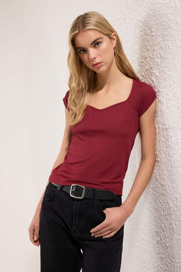 Trendyolmilla Ekru Kalp Yaka Reglan Kol Fitilli Esnek Crop Orme Bluz TWOSS22BZ1454 фото 6