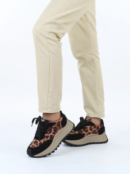 04-PDH362-1 BLACK/LEOPARD Кроссовки демисезонные женские (натуральная замша, натуральная кожа)