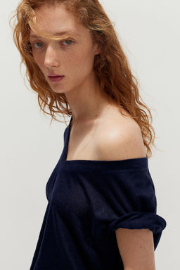 Camiseta en punto de lino con escote en V - H&m фото 4