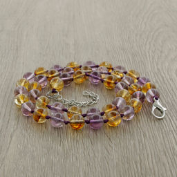Бусы из цитрина и аметиста 8мм, круглые, длина 51см