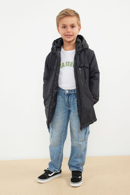 Siyah Erkek Cocuk Kapusonlu Cepli Regular Mont TKDAW25MO00006