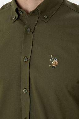 Мужская рубашка цвета хаки с длинным рукавом - U.s. polo assn фото 7