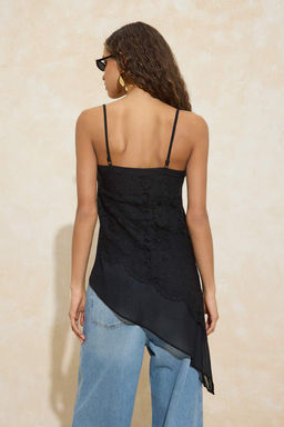 Siyah Asimetrik Kesim Dantel Party Bluz TPRSS26BZ00056 - Trendyolmilla фото 4