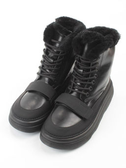 04-PAJ76-1Z BLACK Ботинки зимние женские (натуральная кожа, натуральный мех, 100% шерсть)