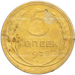 Монета 5 копеек 1928 года