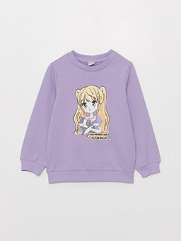 Bisiklet Yaka Bask?l? Uzun Kollu K?z ?ocuk Sweatshirt