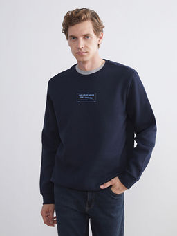 Bisiklet Yaka Bask?l? Erkek Sweatshirt