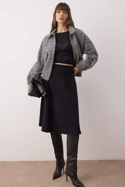 Siyah Selanik A-line/Can Ac?lan Midi Orme Etek TWOAW26ET00149