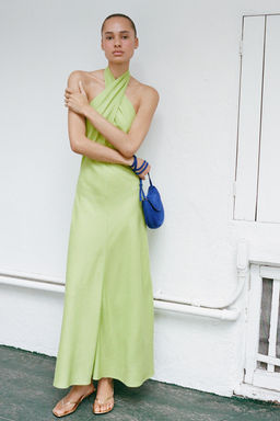 VESTIDO MIDI HALTER CON LINO / Lima