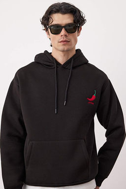 Siyah Biber Nak__l_ Oversize/Geni_ Kesim __i Polarl_ Kap__onlu Sweatshirt TMNAW25SW00016 - Trendyolmilla фото 2