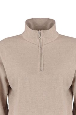 Bej Selanik/Triko Gorunumlu Fermuarl? Yaka Regular/Normal Kal?p Orme Sweatshirt TWOAW22SW0732