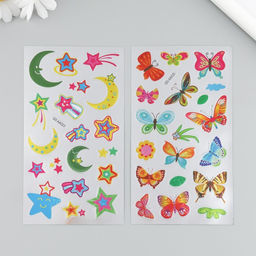 Цена за 3 шт. Наклейка пластик "Бабочки/Звездная ночь" МИКС 9,5х17,5 см