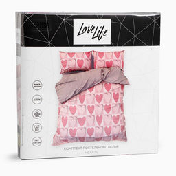 Постельное бельё LoveLife евро Hearts 200х217см, 225х240см, 50х70см-2шт, 100% хлопок, сатин, 125г/м  фото 5