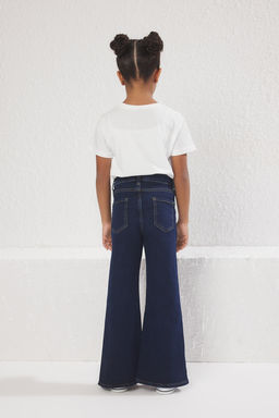 Ac?k Mavi K?z Cocuk Genis Paca/Flare Lastikli Denim Jeans TKDSS25JE00003 - Trendyolmilla фото 8