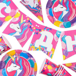 Набор бумажной посуды, на 6 персон С Днем Рождения, Минни Маус и Единорог