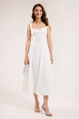 Beyaz A-Kesim Ask? Baglama Detayl? Dokuma Midi S?k Abiye Gece Mezuniyet Elbisesi TPRSS24EL00251